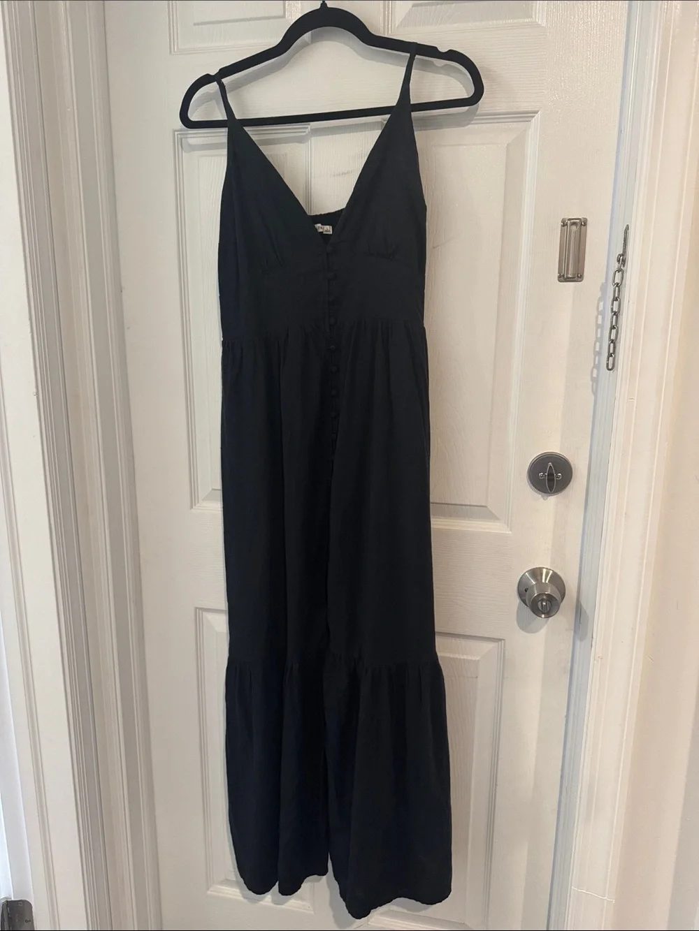 Abercrombie & Fitch Black Sleeveless V-Neck Button-Front Maxi Dress